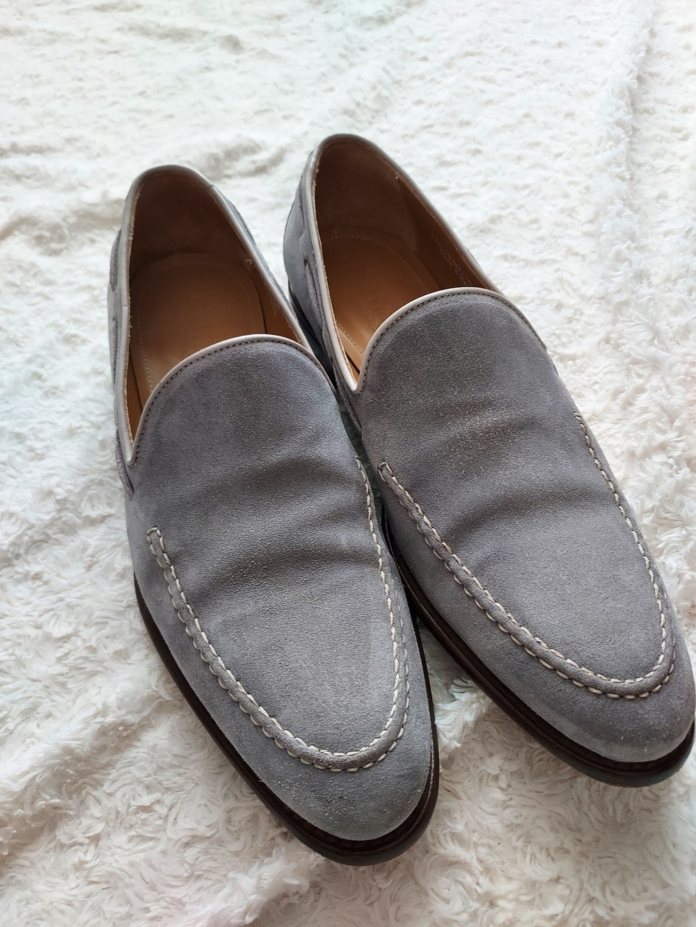 Paul Fredrick Sz 10 Grey Italian Suede Leather Slip-On Loafers Classic Stylish